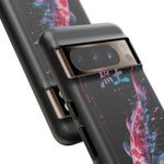 Glitch Koi Fish Art Tough Phone Case - Cyan Pink on Black
