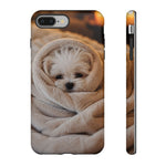 Maltese Puppy Burrito Phone Case, Cozy Blanket Portrait