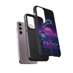 Neon Dolphin Retro Wave Tough Case | Vaporwave Japanese Text, 80s Synth Sunset