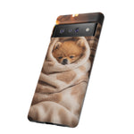 Pomeranian Puppy Burrito Phone Case, Cozy Blanket Portrait