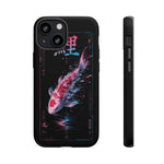 Glitch Koi Fish Art Tough Phone Case - Cyan Pink on Black