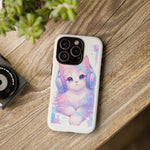 Pastel Cat Phone Case, Headphones Glitch Color Block Cover