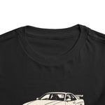 Skyline R34 GT-R Toddler T-Shirt – JDM White Car with Red Wheels Graphic