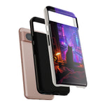 Lo-Fi Cat Neon Rain Window Vaporwave Art Tough Phone Case