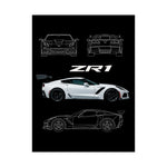 Chevy C7 ZR1 Poster Wall Art Print Supercar Blueprint Garage Decor