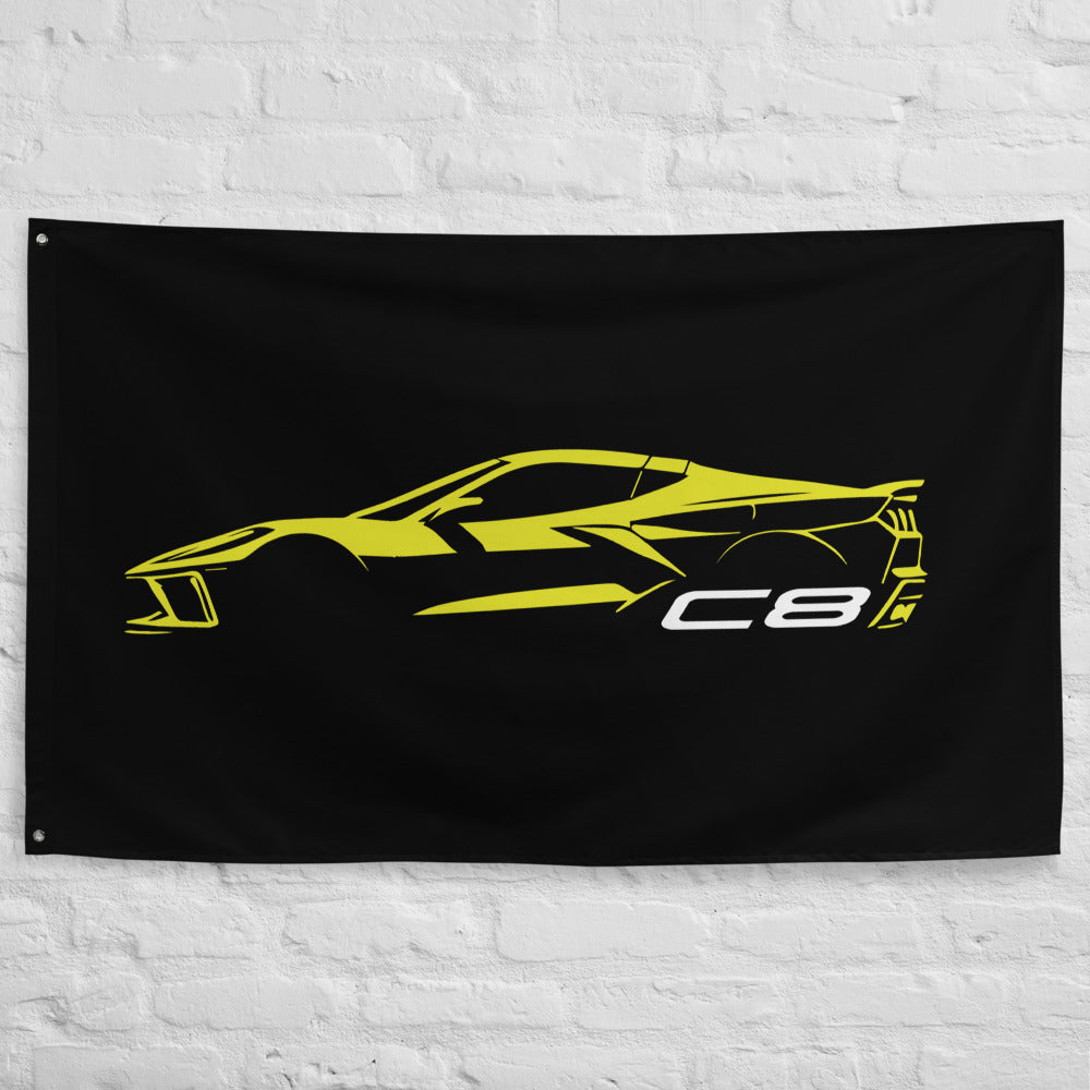 2024 Corvette C8 Vette Drivers Accelerate Yellow Silhouette Automotive Art for Garage Office Man Cave Banner Flag 34.5" x 56"