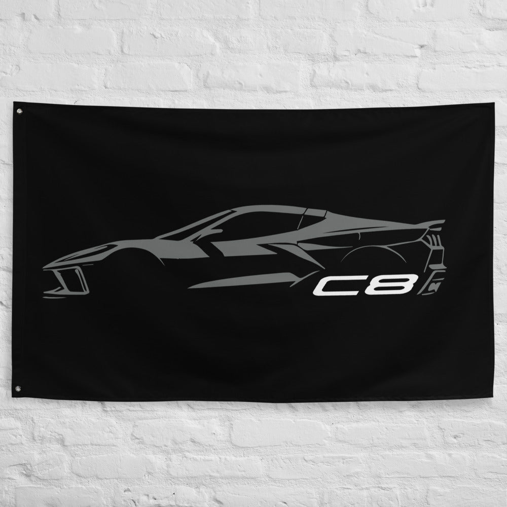 2024 Corvette C8 Vette Drivers Hypersonic Gray Silhouette Automotive Art for Garage Office Man Cave Banner Flag 34.5" x 56"