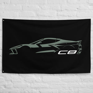 2024 Corvette C8 Vette Drivers Cacti Green Silhouette Automotive Art for Garage Office Man Cave Banner Flag 34.5" x 56"