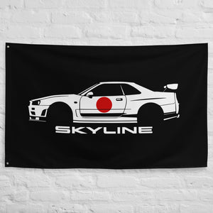 R34 GT-R Skyline JDM Car Enthusiasts Japanese Automotive Culture GTR Garage Office Man Cave Banner Flag 34.5" x 56"