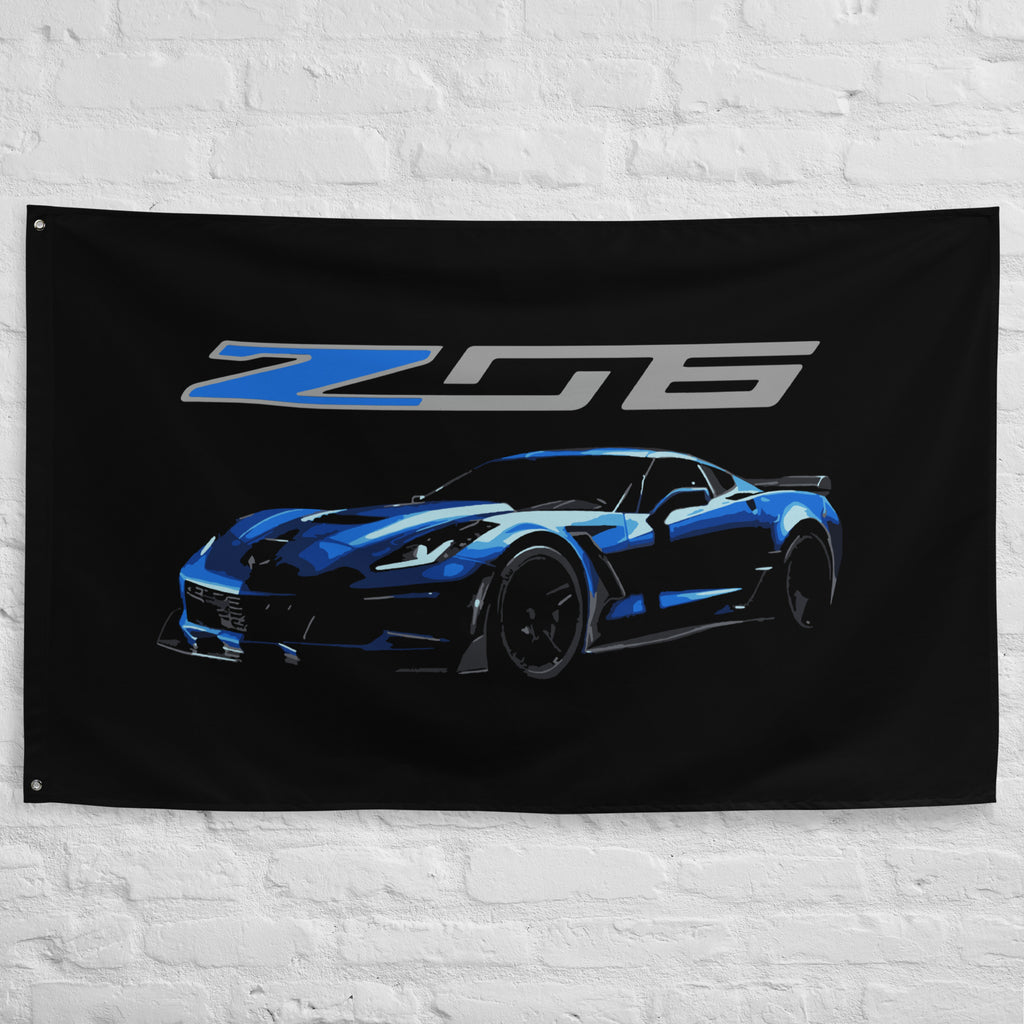 2014 - 2019 C7 Corvette Z06 Blue Custom Speed Lovers Vette Owners Drivers Garage Office Man Cave Banner Flag 34.5" x 56"