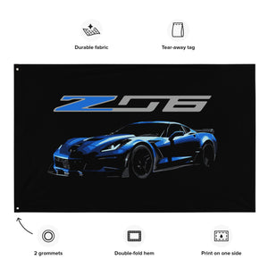 2014 - 2019 C7 Corvette Z06 Blue Custom Speed Lovers Vette Owners Drivers Garage Office Man Cave Banner Flag 34.5" x 56"