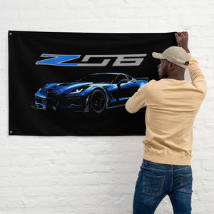 2014 - 2019 C7 Corvette Z06 Blue Custom Speed Lovers Vette Owners Drivers Garage Office Man Cave Banner Flag 34.5" x 56"