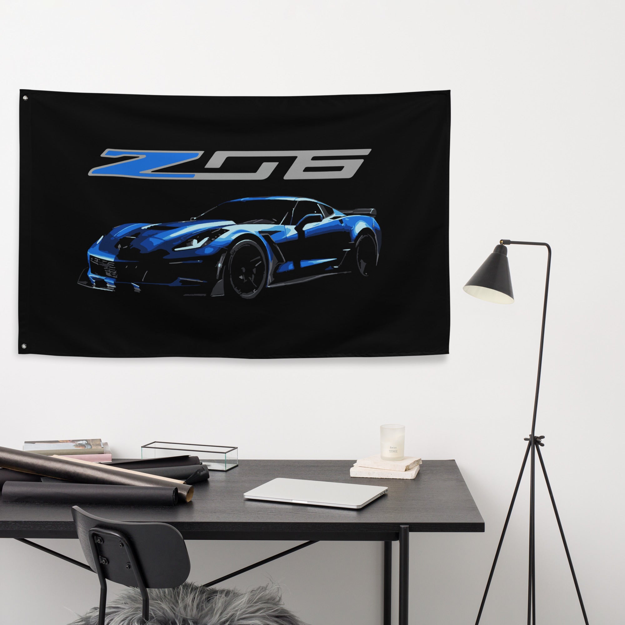 2014 - 2019 C7 Corvette Z06 Blue Custom Speed Lovers Vette Owners Drivers Garage Office Man Cave Banner Flag 34.5" x 56"