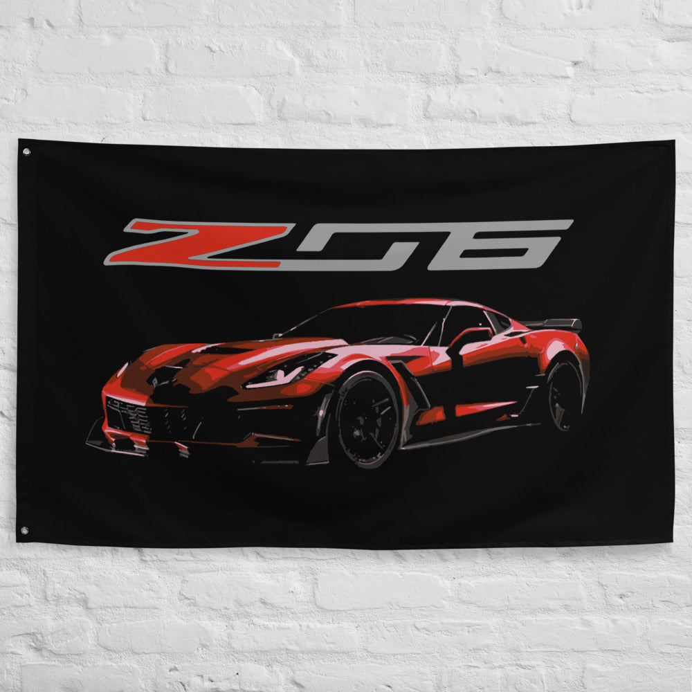 2014 - 2019 C7 Corvette Z06 Red Custom Speed Lovers Vette Owners Drivers Garage Office Man Cave Banner Flag 34.5" x 56"