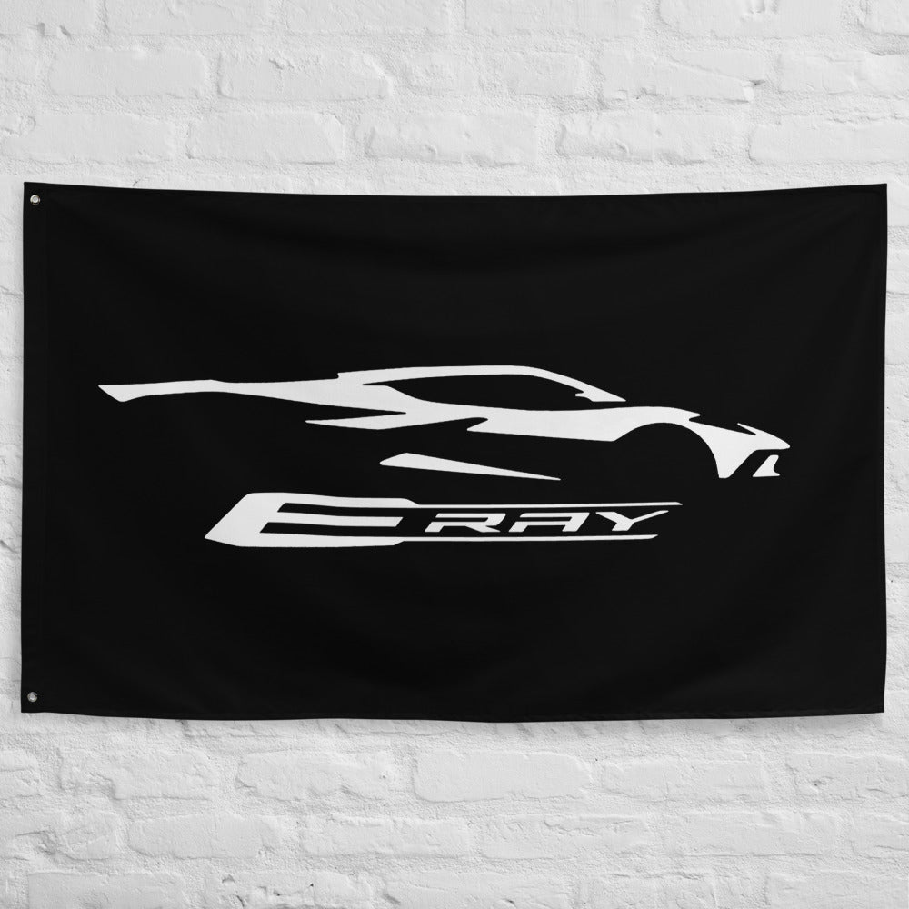 Corvette C8 E-Ray Silhouette - Custom Garage Office Man Cave Banner Flag 34.5" x 56"