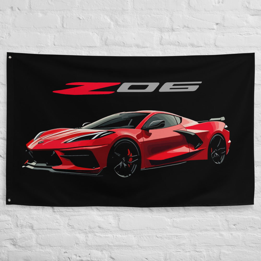 2025 Torch Red C8 Vette Drivers' Z06 Custom Sports Car Garage Office Man Cave Banner Flag 34.5" x 56"