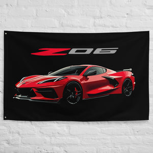 2025 Torch Red C8 Vette Drivers' Z06 Custom Sports Car Garage Office Man Cave Banner Flag 34.5" x 56"