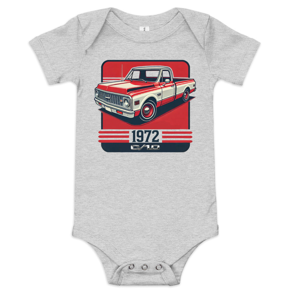 Red and White 1972 Chevy C10 onesie for Little Pickup Truck Lovers Retro Automotive Baby one piece