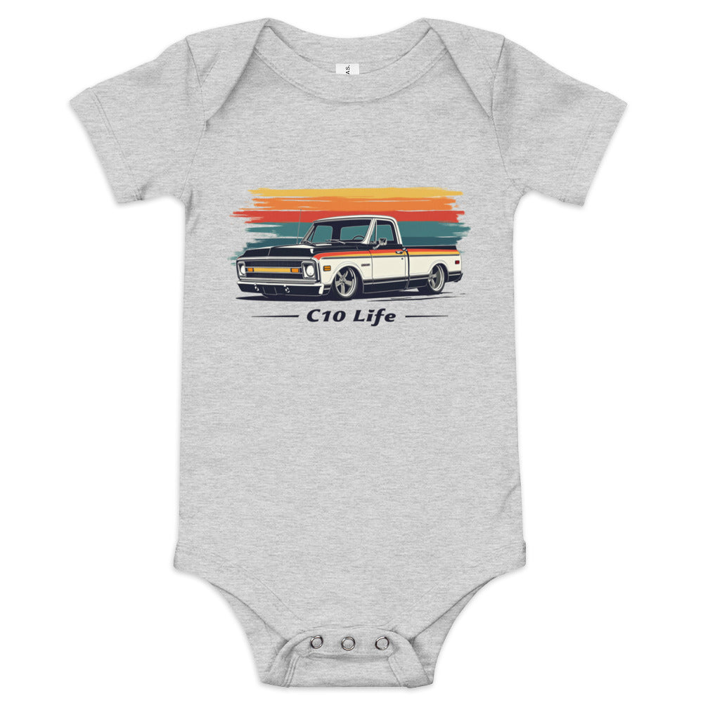 1970s Chevy C10 Life Retro Colors Classic Pickup Truck Baby onesie short sleeve one piece