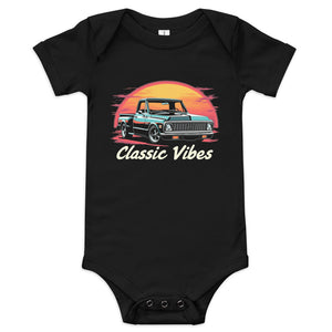 Classic Vibes 1970s Chevy C10 Pickup Truck Baby onesie short sleeve one piece