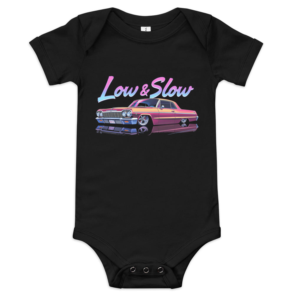 Slammed 1964 Chevy Impala Lowrider Low and Slow Graphic onesie Baby one piece