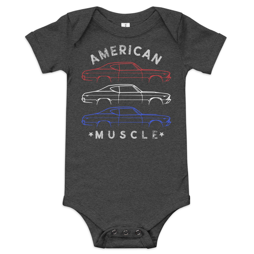 1969 Chevelle SS Outline Patriotic Colors American Muscle Car onesie Baby short sleeve one piece