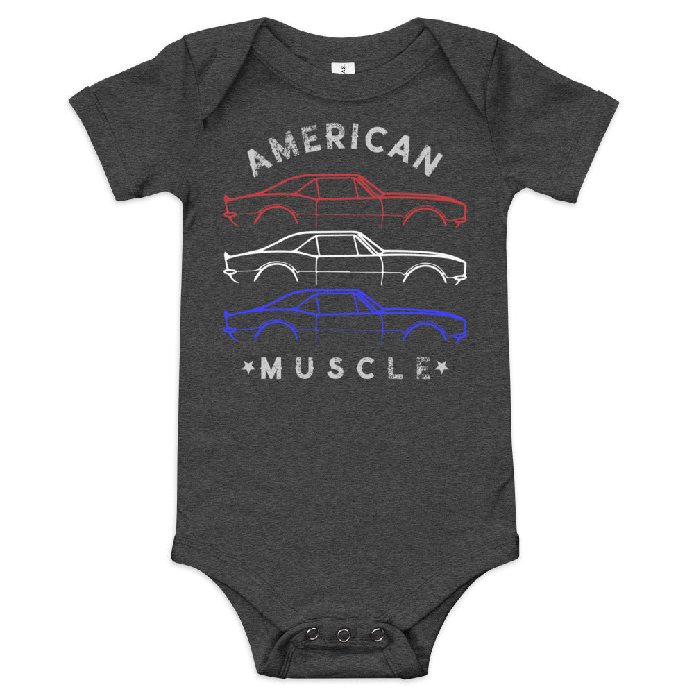 1967 Chevy Camaro SS RS Outline American Muscle Car Owner Patriotic Theme Baby onesie one piece