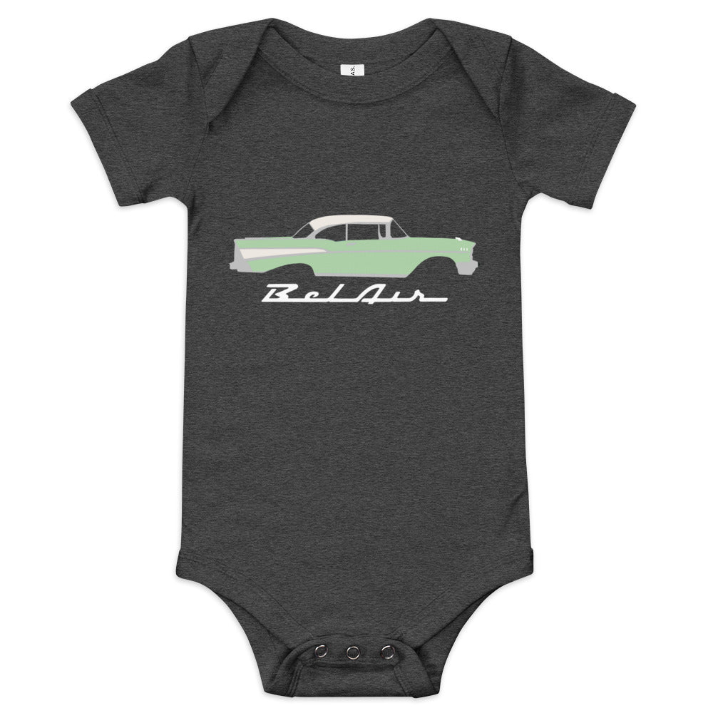 1957 Bel Air Surf Green Hardtop Antique 57 Chevy Classic Car Graphic Baby onesie short sleeve one piece