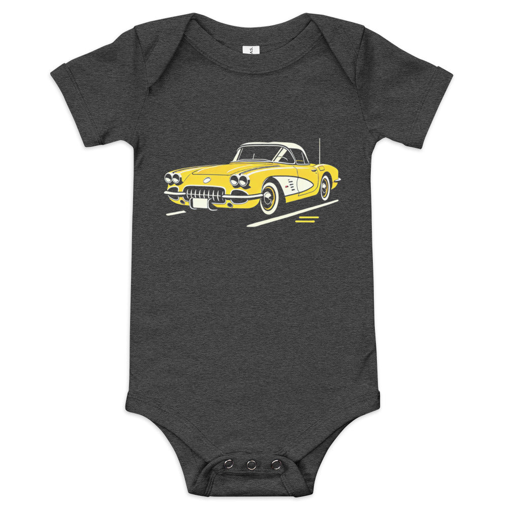 1958 Corvette onesie Yellow C1 Vette Art Graphic for Little Chevy Classic Car Lovers Baby one piece