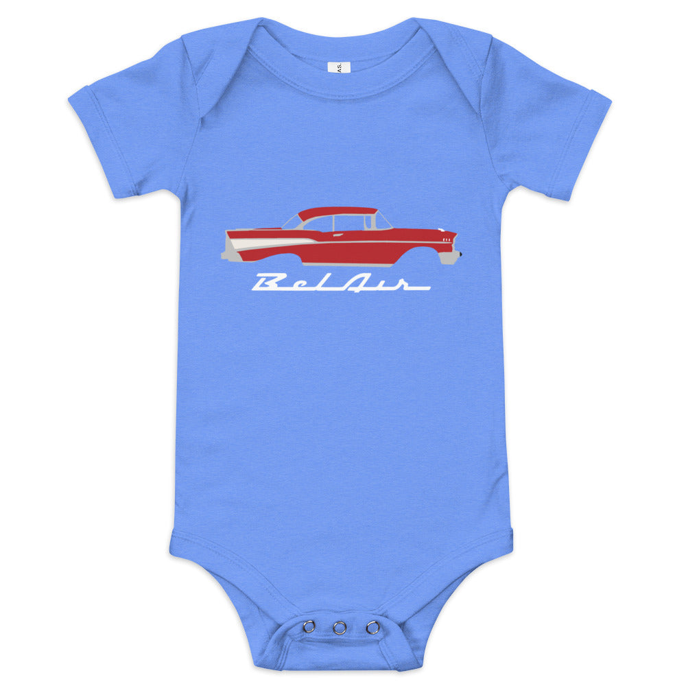 1957 Bel Air Matador Red Hardtop Antique 57 Chevy Classic Car Graphic Baby onesie one piece
