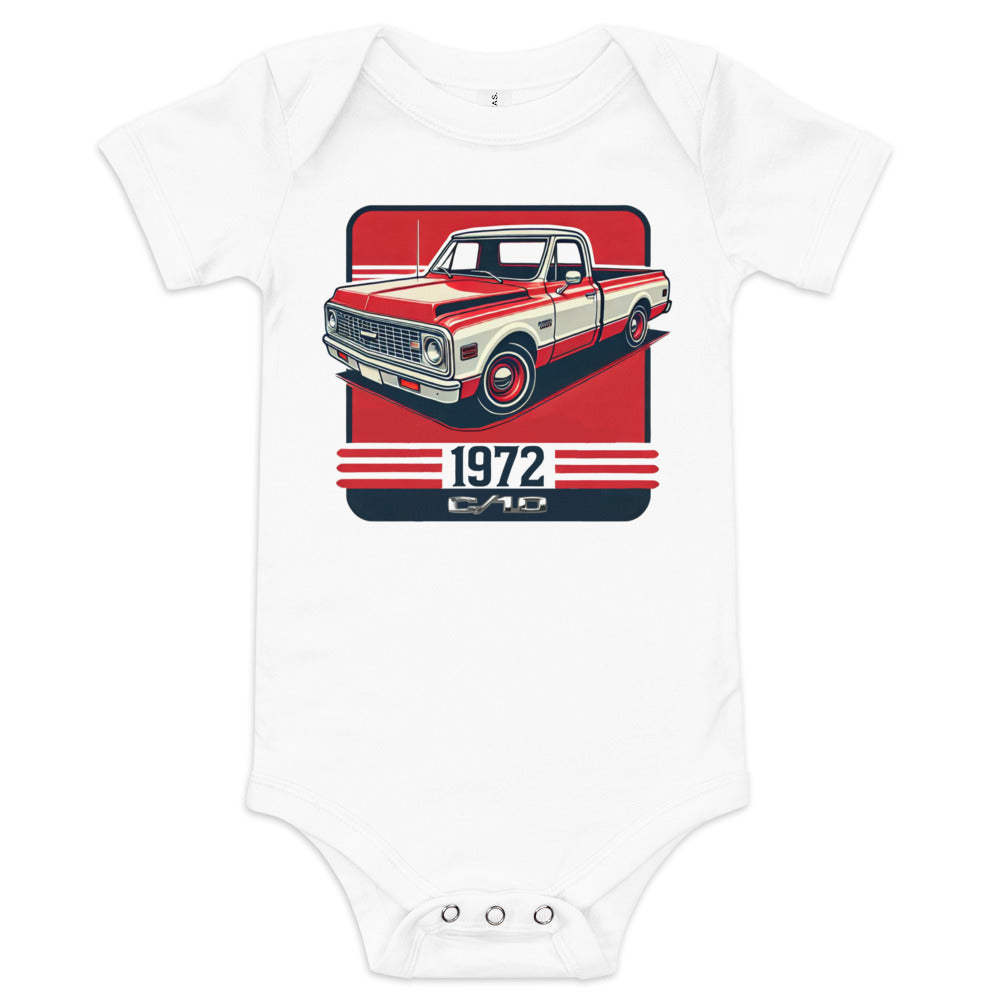 Red and White 1972 Chevy C10 onesie for Little Pickup Truck Lovers Retro Automotive Baby one piece