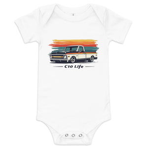 1970s Chevy C10 Life Retro Colors Classic Pickup Truck Baby onesie short sleeve one piece