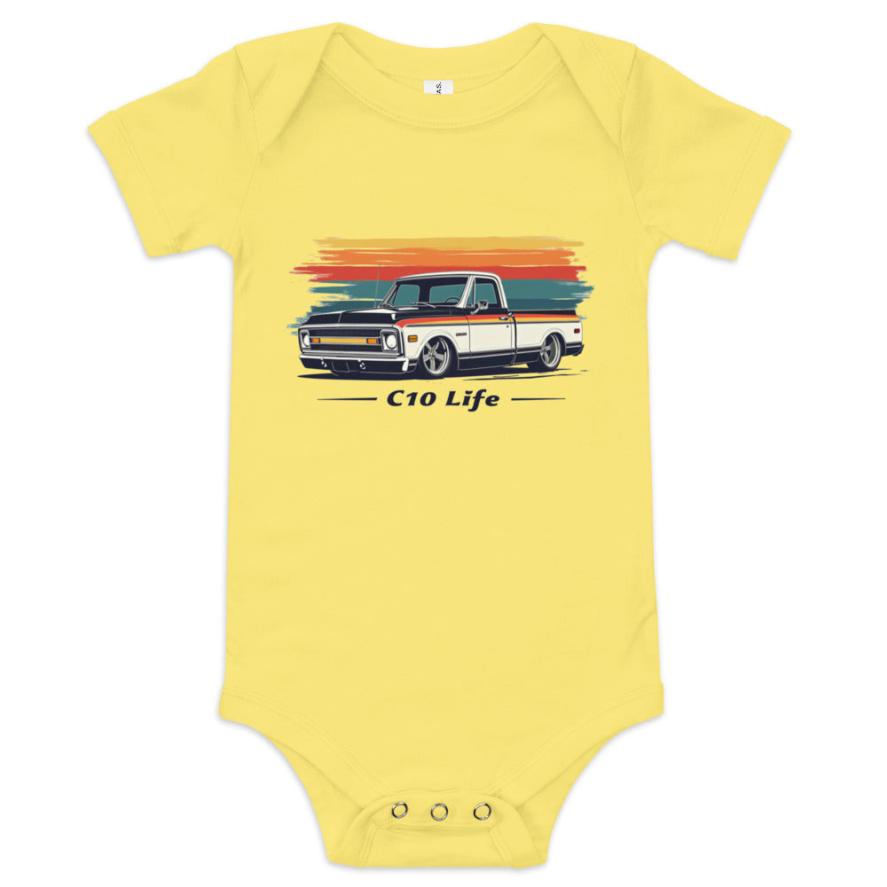 1970s Chevy C10 Life Retro Colors Classic Pickup Truck Baby onesie short sleeve one piece