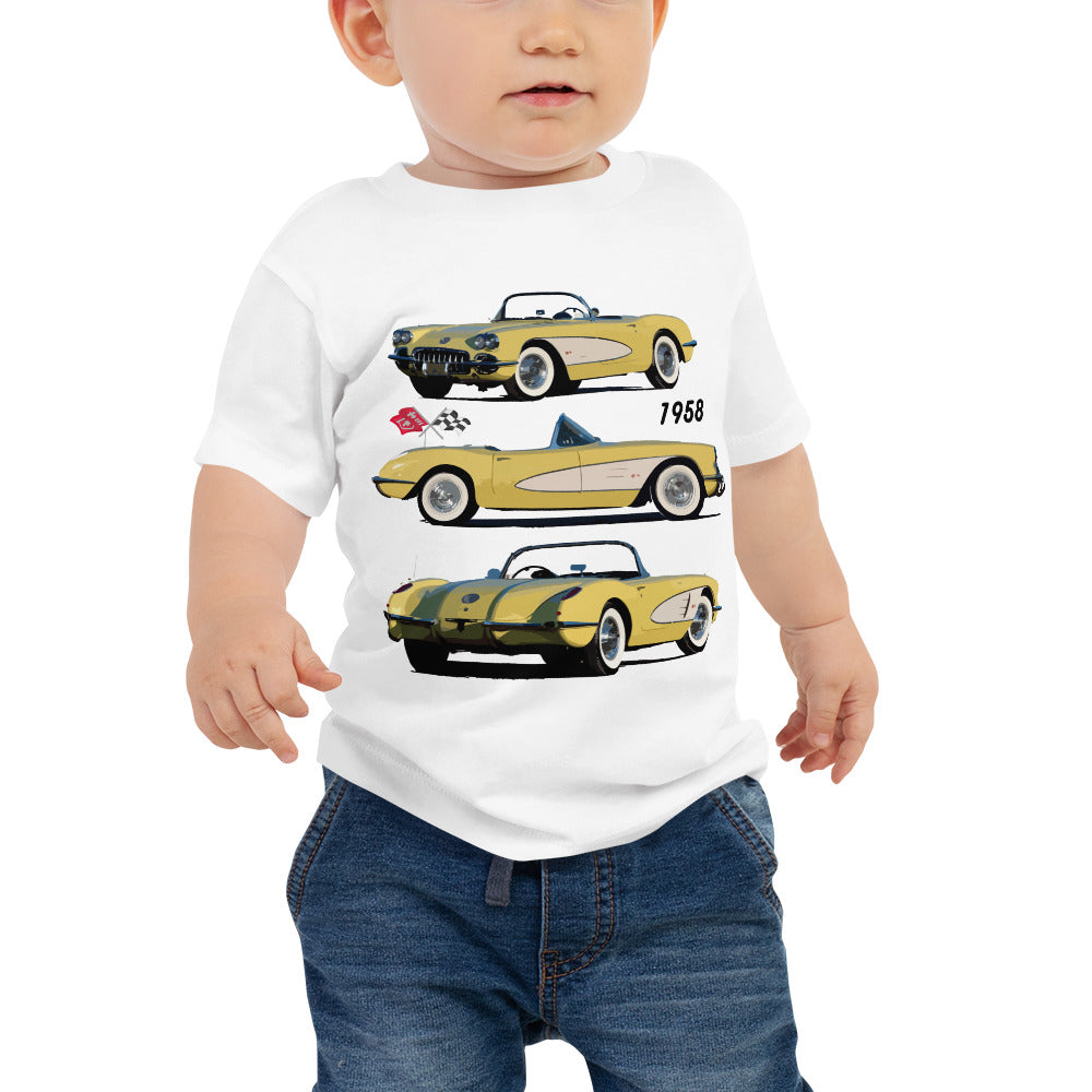 1958 Corvette C1 Panama Yellow and White Antique American Classic Car Art Baby Jersey Short Sleeve Tee