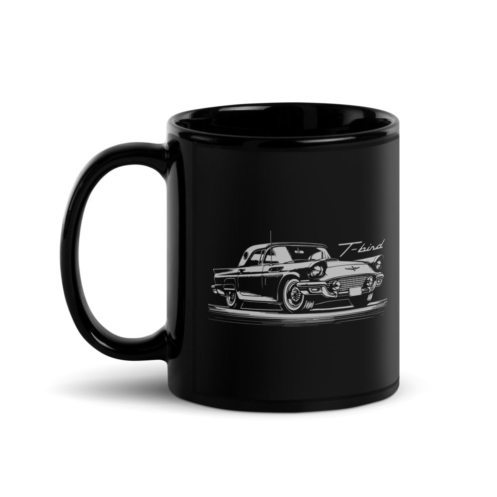 1957 Thunderbird Classic Car Enthusiasts Antique Automotive Art Black Glossy Mug