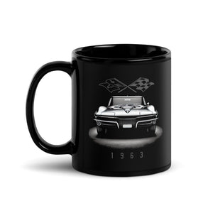 1963 Corvette C2 Vette Owners Monochrome Front View Classic Car Black Glossy Mug