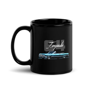 1964 Chevy Impala Blue 2 Door Convertible Lowrider Classic Car Black Glossy Mug