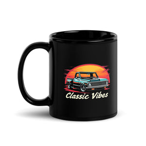 Classic Vibes 1970s Chevy C10 Pickup Truck Black Glossy Mug