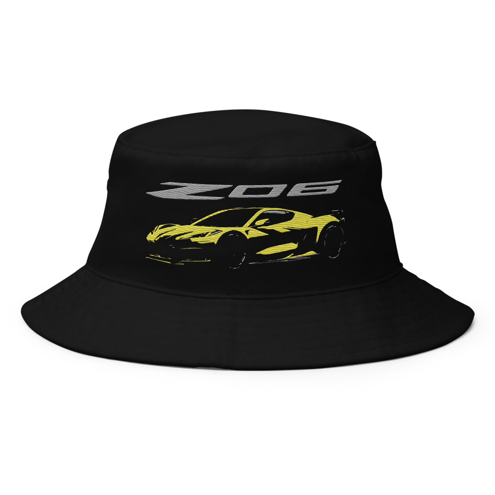 2024 Corvette Z06 C8 Silhouette Accelerate Yellow Vette Drivers Bucket Hat
