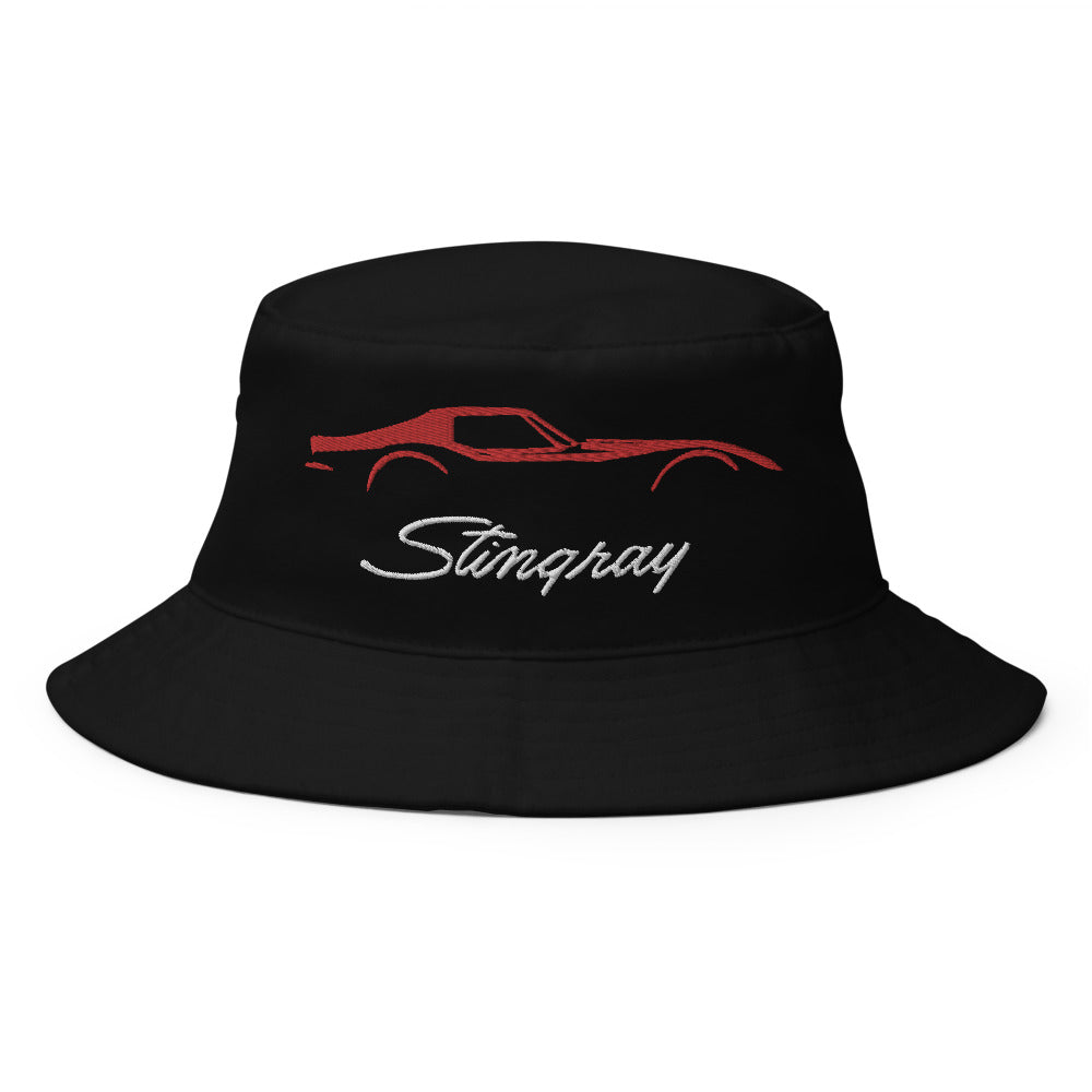 Red C3 Corvette Sports Car Stingray Silhouette 3rd Gen Vette Driver Custom Embroidered Bucket Hat