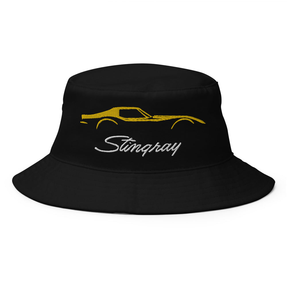 Yellow C3 Corvette Sports Car Stingray Silhouette 3rd Gen Vette Driver Custom Embroidered Bucket Hat