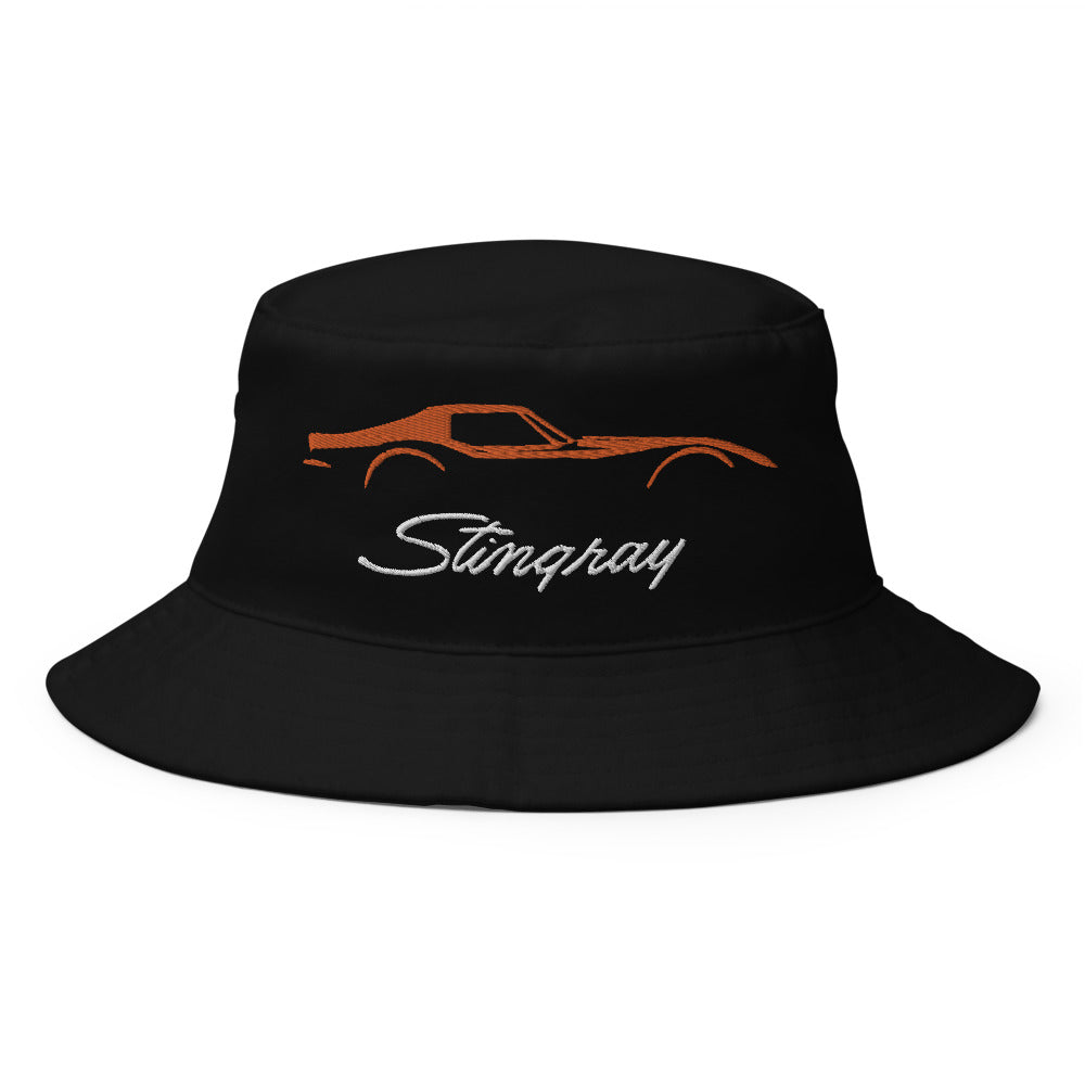 Orange C3 Corvette Sports Car Stingray Silhouette 3rd Gen Vette Driver Custom Embroidered Bucket Hat