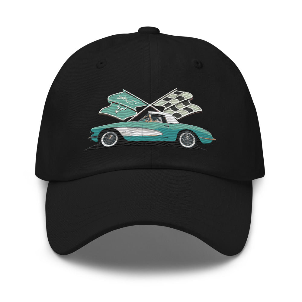 Corvette C1 Aqua Antique Classic Car owner gift Dad hat