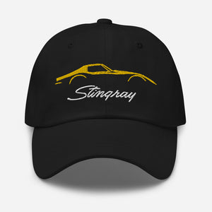 C3 Corvette Sports Car Stingray Yellow Outline Silhouette 3rd Gen Vette Drivers Embroidered Dad hat for Classic Chevy Owners