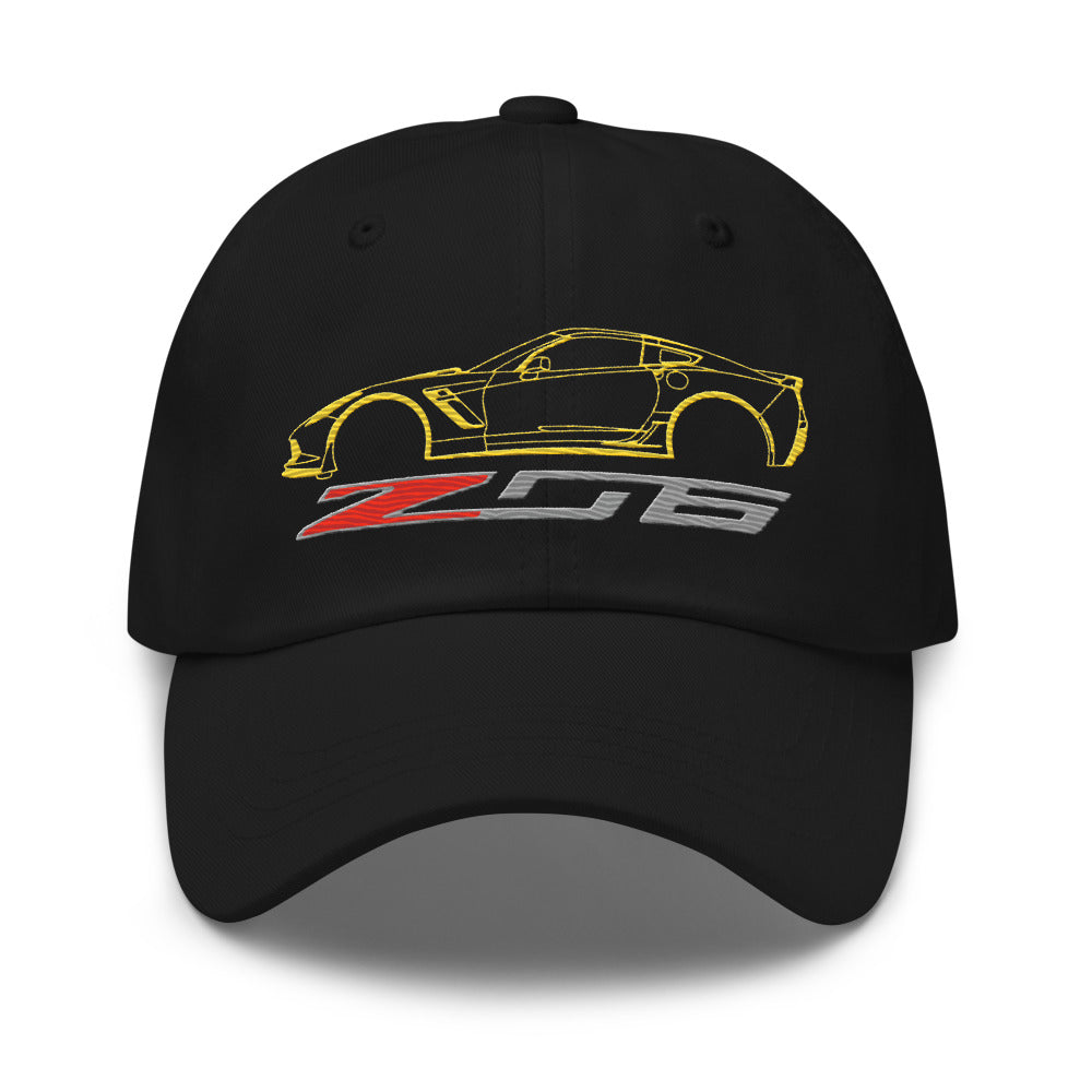 Yellow C7 Corvette Z06 Dad hat for 7th Gen Vette Drivers Owners Car Show Baseball Cap