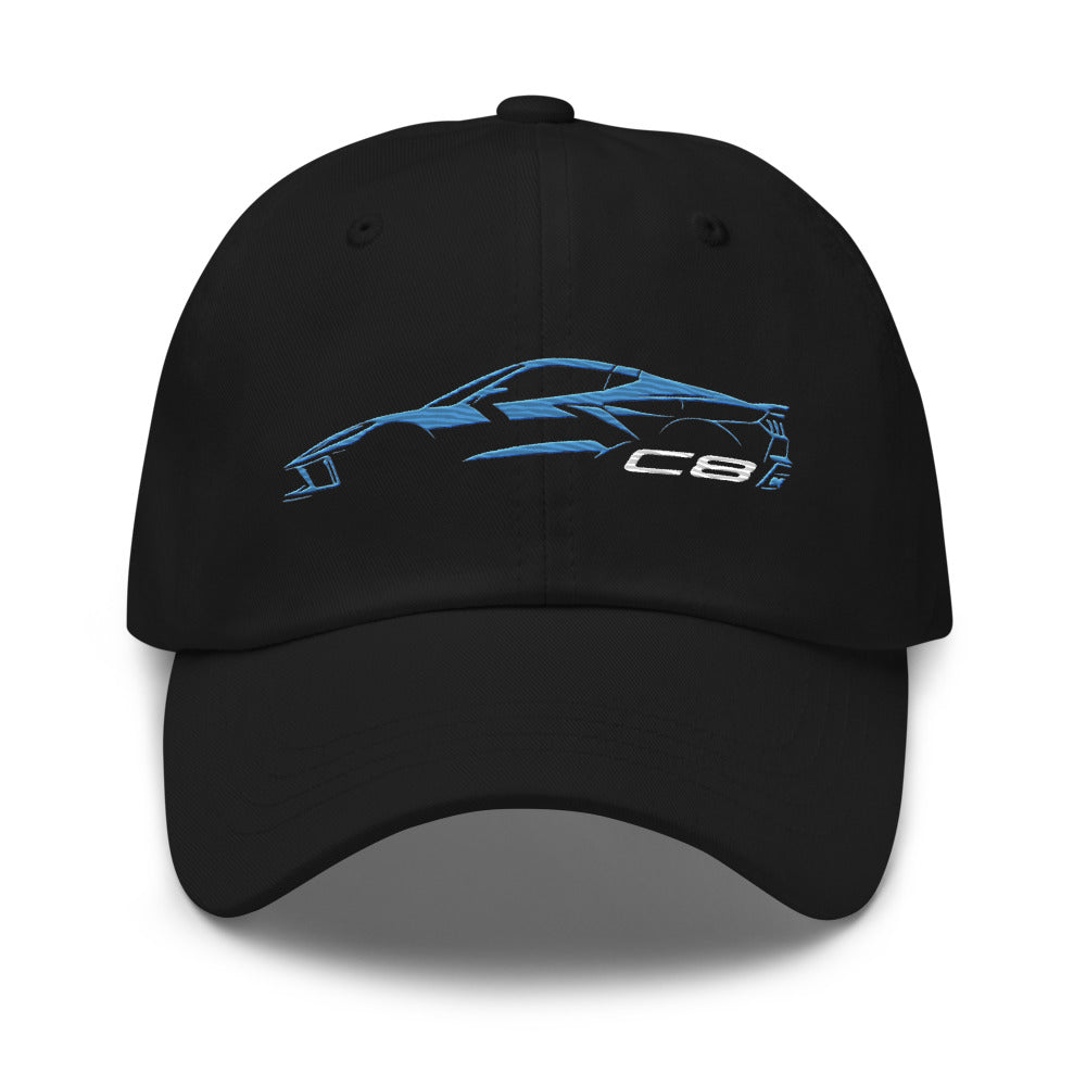 2024 Corvette C8 dad hat for Vette Drivers Rapid Blue Minimalist Silhouette Custom Cap