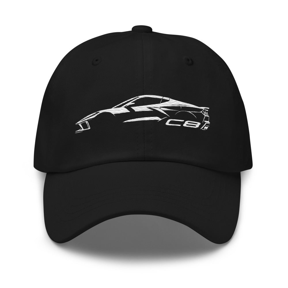 2024 Corvette C8 dad hat for Vette Drivers Arctic White Minimalist Silhouette Custom Cap