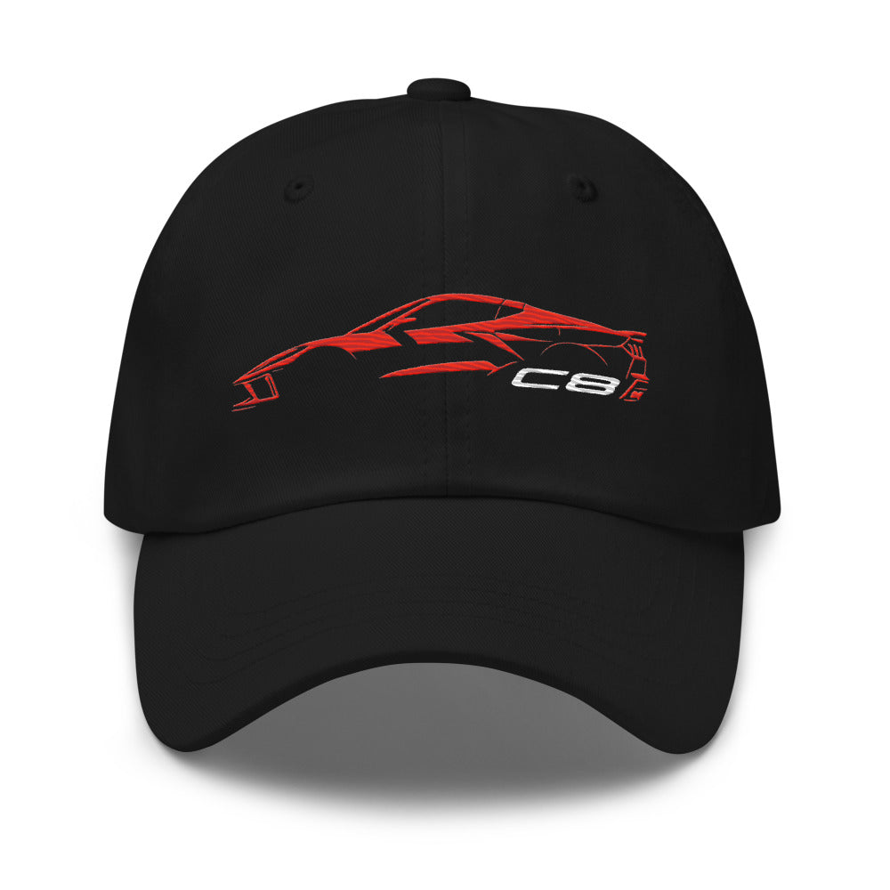 2024 Corvette C8 dad hat for Vette Drivers Torch Red Minimalist Silhouette Custom Cap