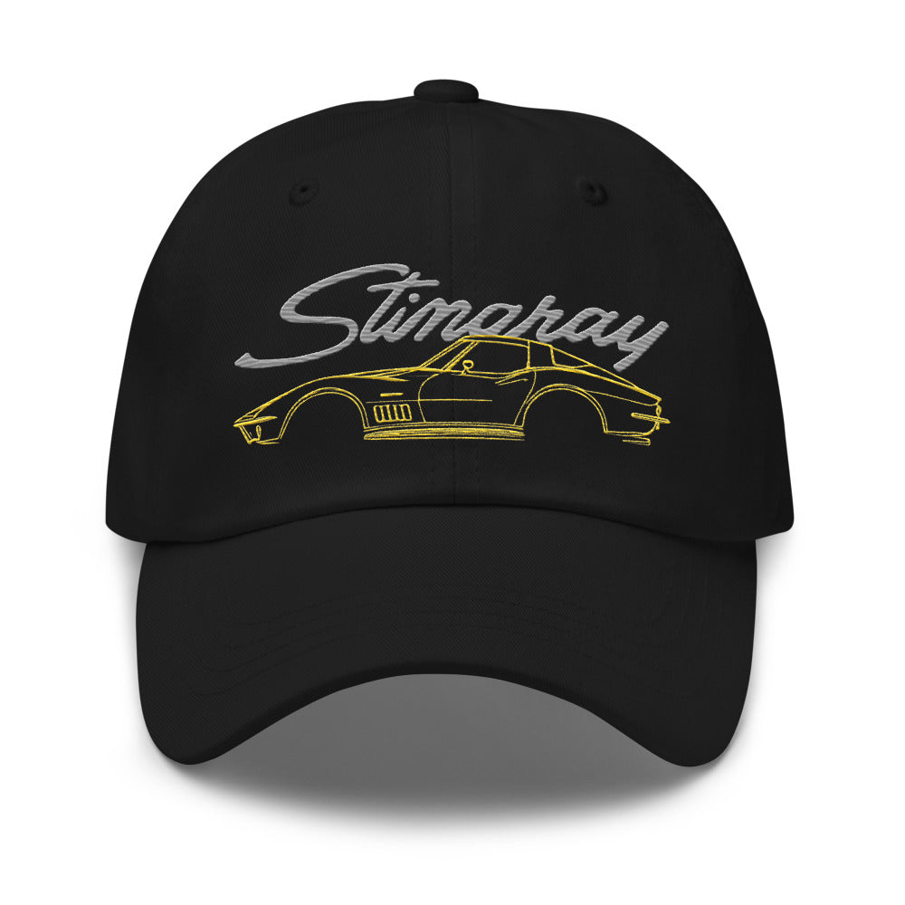 1969 Corvette C3 Stingray dad hat for Chevy Classic Car Drivers Yellow 69 Vette Line Art Cap