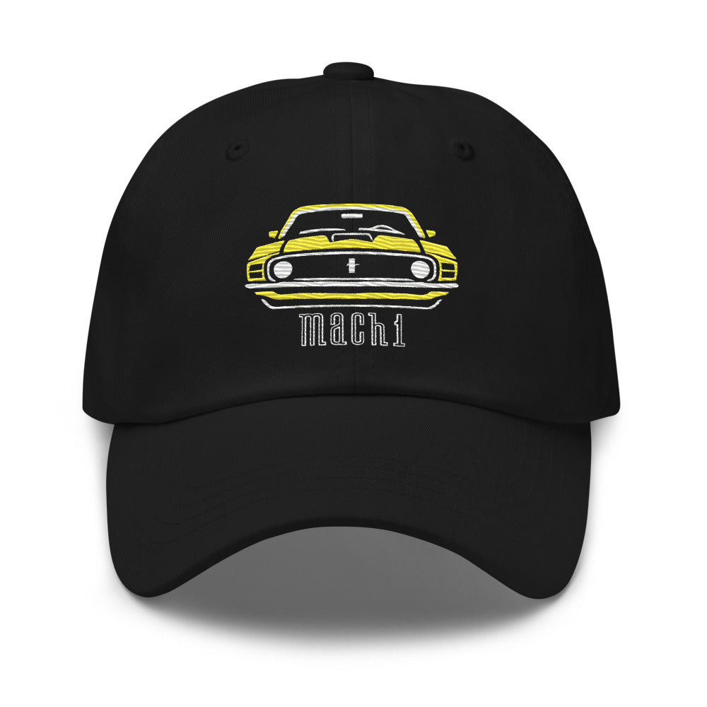 1970 Yellow Mach 1 Dad hat for Stang Owners Classic Muscle Car Enthusiasts Cap